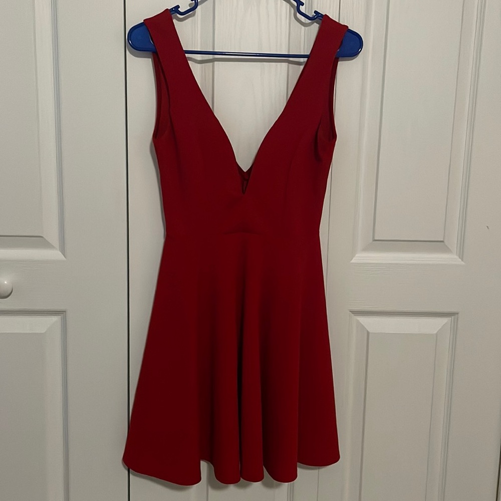 Plunge neck A-line Red dress.small